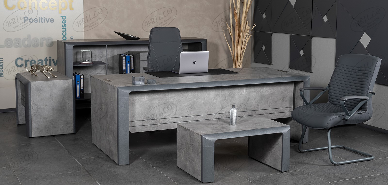 Yalın Seyyar Etajerli Makam Takımı 240 lık - Ofis mobilyası - Ofis mobilyaları